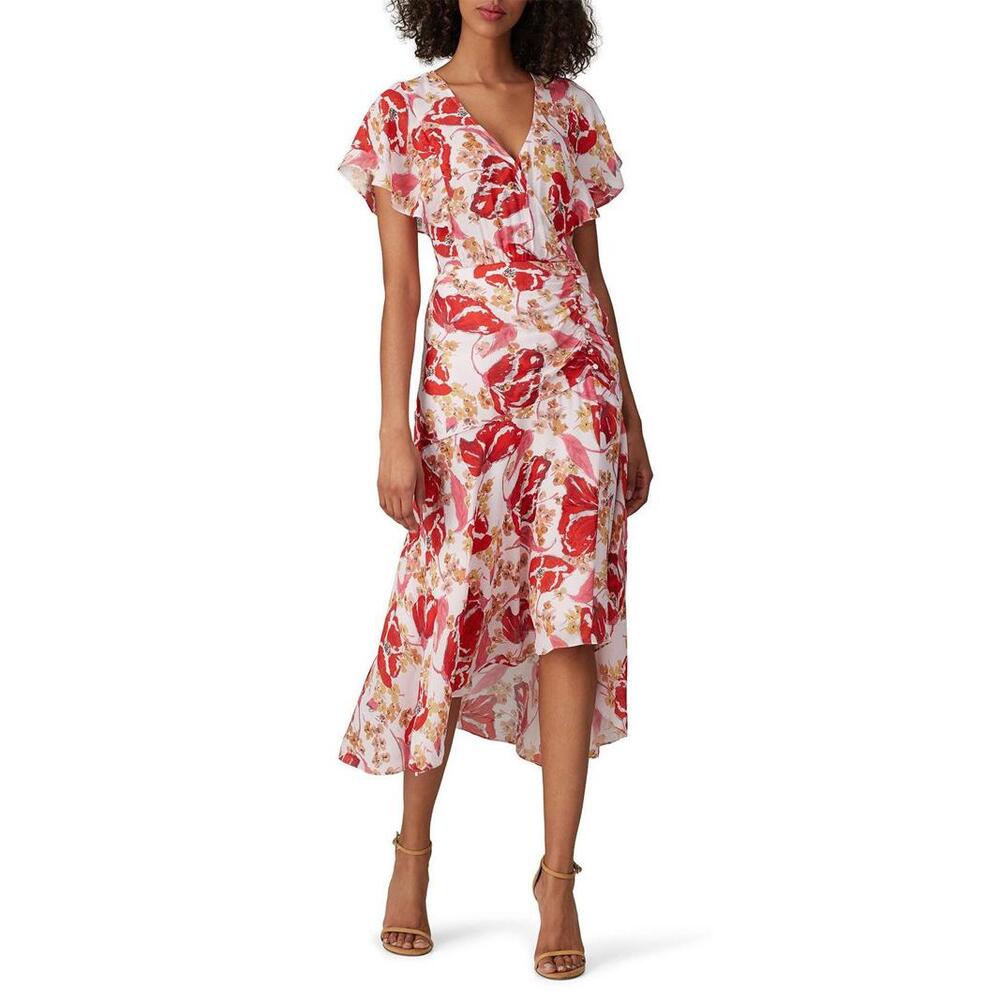 Parker White and Pink Floral Printed Silk Vivi Dress Size 22 with Small Hole
